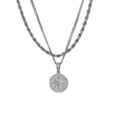 Iced Compass + Rope Necklace (Bundle Set) - xquisitjewellery